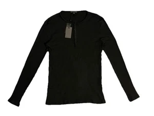 John Varvatos Ribbed Cotton Blend Knit Henley Sweater Dark Grey Size Med NWT - Picture 1 of 4