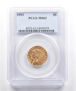 1913 $5 Indian Head Gold Half Eagle MS63 PCGS PQ *7415 - Picture 1 of 3