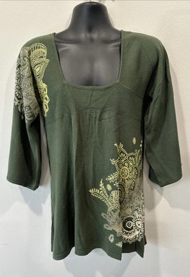 Camisa para mujer One World verde 100 % acrílico manga larga cuello cuadrado talla M Foto 1 de 4