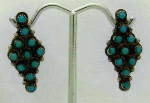 BELLISSIMI ORECCHINI POST BACK ARGENTO STERLING TURCHESE SOUTHWESTERN ESTATE, lunghi 1" - Foto 1 di 1