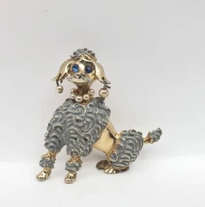 Vintage Poodle Brooch Pearl Necklace Dog Wearing Earrings Enamel 60s Kitsch MCM - Picture 1 of 10