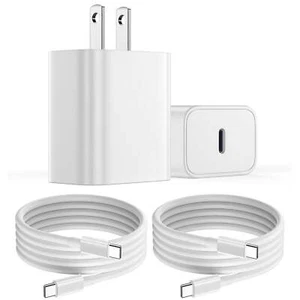 iPhone 16 15 Charger 2 Pack 20W PD White Fast Charger Block w 3ft USB-C Cables - Picture 1 of 1