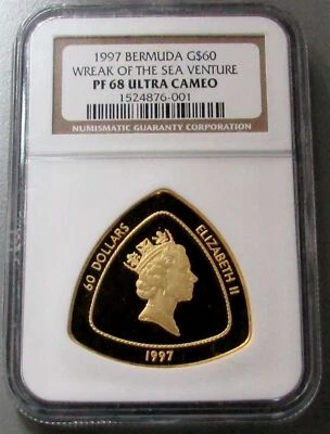 1997 GOLD BERMUDA TRIANGLE 1,500 MINTED $60 NGC PROOF 68 ULTRA CAMEO - Image 1 of 3