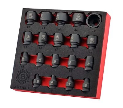 BRITOOL HALLMARK Juego de enchufes de impacto de accionamiento de 19 piezas de 3/8", bi-hexágono / 12 puntos - sello Britool