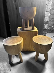 Monkey Pod Wood Stool with legs - Picture 1 of 3
