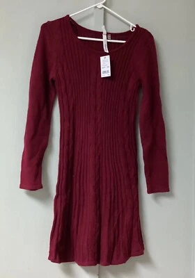 New NY Collection Size SP Women's Cable Knit Mini 3/4 Sleeve Sweater Dress Red - Image 1 of 4