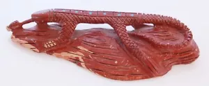 Zuni Intaglio Lucertola Pipstone Fatto a Mano con Intarsio Turchese - Foto 1 di 2