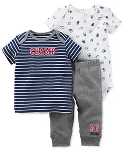 Carter's Boys 3-Pcs "Champ" Sports Themed Set: Navy/Grey/White (Newborn) - Picture 1 of 1