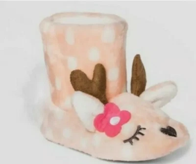 Cat & Jack Toddler Girls Slipper Boot Slip Proof Pink Deer 12-24mo, 2T-3T, 4T-5T - Image 1 of 3