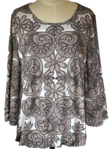 Alfani Woman’s LG Pullover Blouse Fringed 3/4 Sleeves Lined Floral - Picture 1 of 9