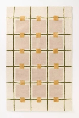 Greer Hand-Tufted Wool Viscose Rug | Geometric Grid with Raised Squares Design - Image 1 of 4