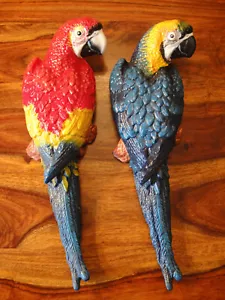 Wandfigur Papagei Set Eisenguss Deko Figur Skulptur Kakadu Vogel Handbemalt NEU - Bild 1 von 6
