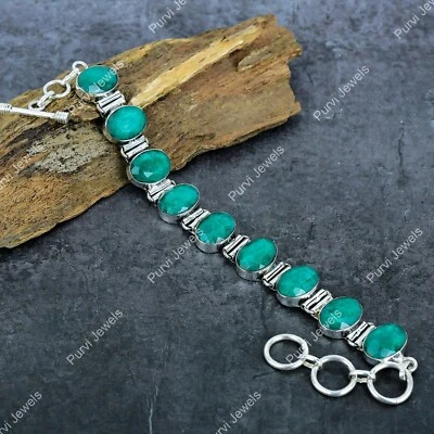 Pulsera ajustable de plata 925 con piedras preciosas de esmeralda facetada joyería para mamá Foto 1 de 4