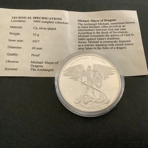 2017 Archangel Michael Slayer of Dragons Commemorative Proof Coin w/COA Cover