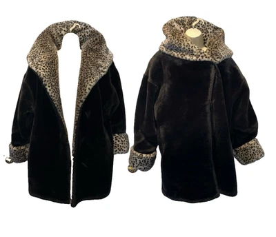 Chaqueta de piel sintética Monterey de colección pre-amada con detalles con estampado de leopardo-capucha M Foto 1 de 4