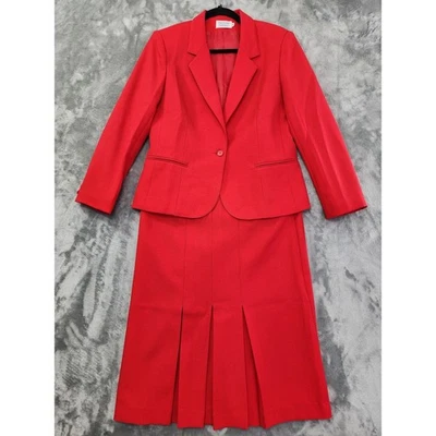 Traje Falda Plisada Vintage Años 80 Haberdashery Personal Botón Único Talla M Rojo Foto 1 de 4