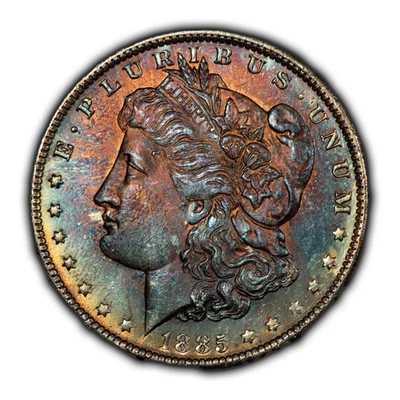 1885-O $1 Morgan Silver Dollar - PQ Rainbow Toning - SKU-D4687 - Image 1 of 4