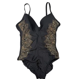 Miraclesuit Temptation One Piece Cappadocia Black Gold Size 12 Underwire Slim - Picture 1 of 6
