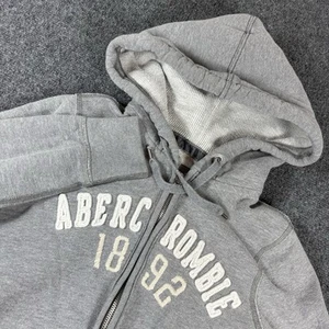 Abercrombie Fitch VTG Womens M Gray Full Zip Hoodie Sweatshirt Spellout 1892 Y2K - Picture 1 of 9