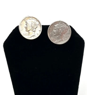 Pendientes de moneda de diez centavos de mercurio 1942-1945 plata .900 hechos a mano joyas colgantes Foto 1 de 4