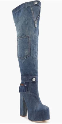 Bota de mezclilla con plataforma sobre la rodilla ZIGI NY Mareah talla 9 $385 Foto 1 de 4