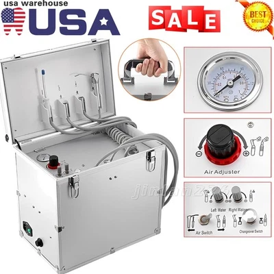 Portable Dental Mobile Delivery Unit Air Compressor Suction Syringe System 4Hole
