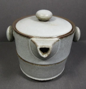 Mini Teapot For 1 Serving Minimalist Pottery Design 2 Hidden Cups 3"x 3.75"Gray - Picture 1 of 9