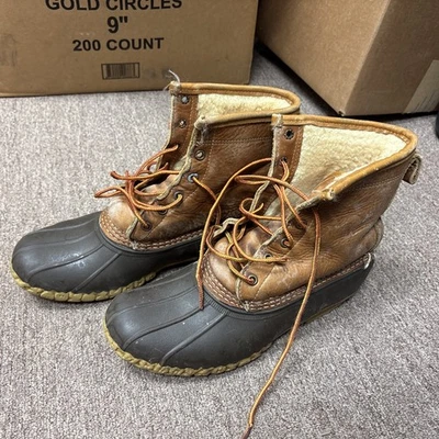 LL Bean Mujer EE. UU. Talla 9 M Clásica Bean Bota Marrón Cuero Goma Duck Maine Foto 1 de 4