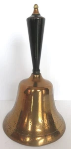 VINTAGE 12" BRASS TOWN CRIER BELL W/ WOOD HANDLE - Picture 1 of 6