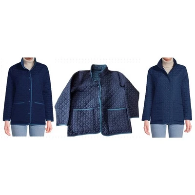 Lands End Insulated Reversible Quilted Lightweight Barn Chore Jacket Blue XL Wom - Image 1 of 4