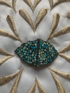 Antique Turquoise Mosaic Inlaid Belt Buckle - Picture 1 of 2