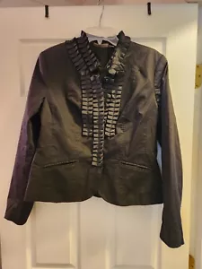 new KENAR Blazer Black Long Sleeve Ruffle Jacket Women's Size Large - Picture 1 of 5