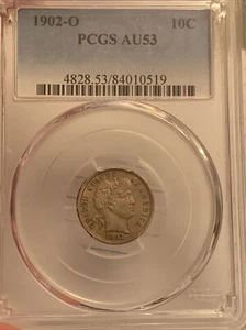 1902-O BARBER DIME ✪ PCGS AU-53 ✪ 10C SILVER ALMOST UNCIRCULATED ~ NICE COLOR!!! - Picture 1 of 12