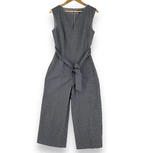Club Monaco Jumpsuit Womens 4 Gray Plaid Wide Leg Belted Sleeveless Tapered Crop - Picture 1 of 15