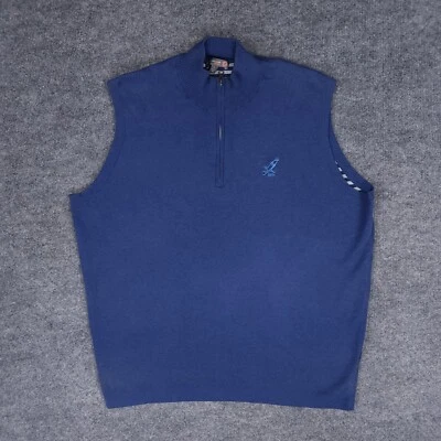 Peter Millar Sweater Vest Mens Large Blue 1/4 Zip Cotton Blend Warmth Element * - Image 1 of 4
