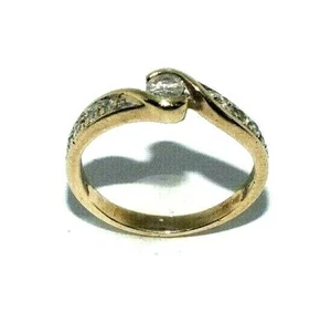 Ladies/womens 9ct yellow gold twist design ring set with diamonds, UK size L - Picture 1 of 6