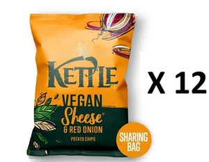 12 X KETTLE Chips Vegan Sheese & Red Onion Sharing Crisps Snacks 130g - Picture 1 of 2