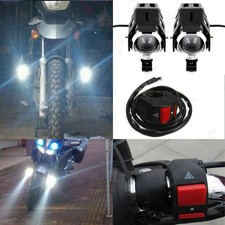 2PCS 125W U5 Motorcycle LED Headlight Driving Fog Lights Spot Lamp+Switch Set EN