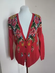 VTG Marisa Christina Classics Size Large* Cardigan Pink Sweater Floral Brass Btn - Picture 1 of 5