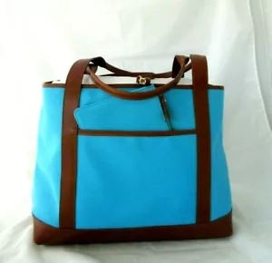 Borsa grande in tela Lamberton Truex nuova bordo in pelle turchese - Foto 1 di 12