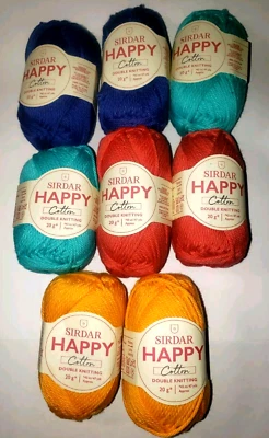 Hilo Sirdar HAPPY 100 % algodón madejas 20 G Ea 47 yardas cada una Foto 1 de 4