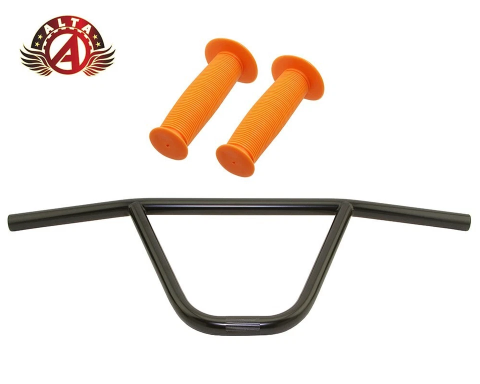ALTA CW PRO Old School Classic Black Handlebar W/ MUSHROOM BMX Style GRIPS. - Image 1 of 1