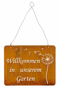 Schild Willkommen Im Garten 31x25cm Deko Rost Rostdeko Pusteblume Eisen Wandbild - Bild 1 von 1