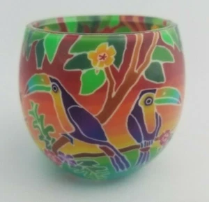 NEW FIMO Polymer Clay Covered Glass Globe Votive Candle Holder Toucan - Picture 1 of 5