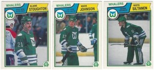 7 1983-84 OPC HOCKEY HARTFORD WHALERS CARDS (STOUGHTON/JOHNSON+++)