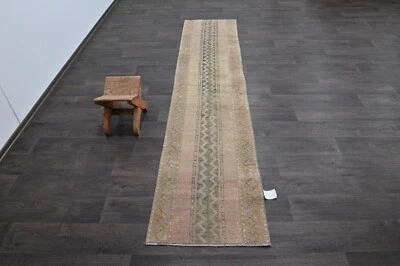 Alfombra de corredor turca vintage 2x9 pies lana anatolia hecha a mano pasillo Oushak BEIGE Foto 1 de 4