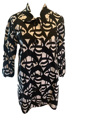 Abrigo Mujer Talla M Negro Blanco Ligero Patrón Forrado Ambition Vintage Foto 1 de 4