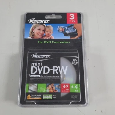 Memorex Mini DVD-RW 3-Pack 1.4GB 30 Minute 2X Speed Rewritable NEW SEALED - Image 1 of 3