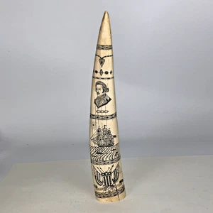 Scrimshaw Replica Walrus Tusk "Regulus" Captain James Head Ivory-color Resin 14" - Picture 1 of 14