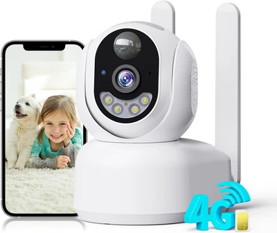 4G LTE Telecamera Interno Con SIM, 2K Videocamera Sorveglianza Senza Fili Indoor - Immagine 1 di 4